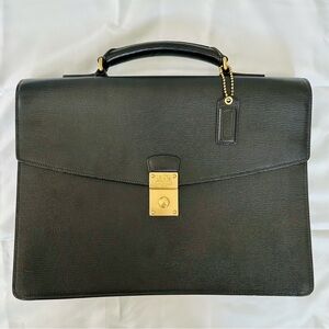Coach Black Leather Briefcase with Brass Hardware